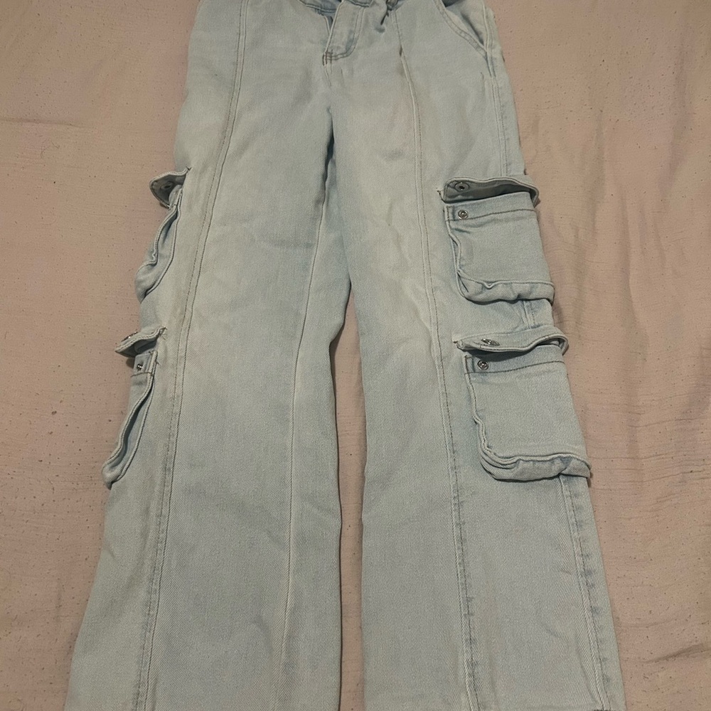 Forever 21 Light Blue Flare Cargo Jeans